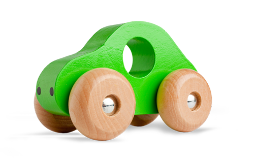 A green wooden toy car
